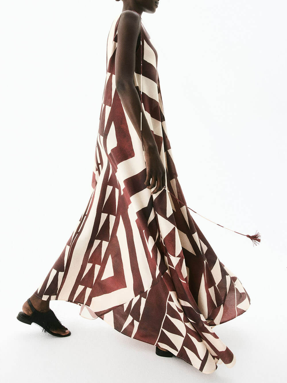 Casual V-Neck Printed Tie-Waist Loose Sleeveless Flowy Maxi Dress