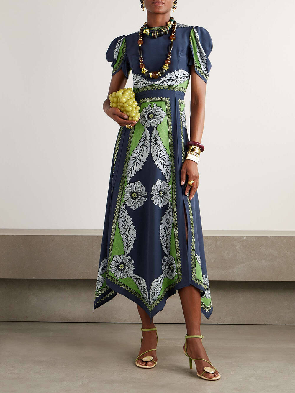 Exquisite Printed Satin Midi Dress
