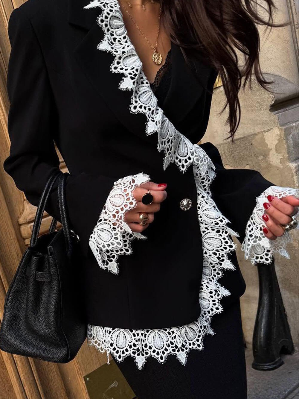 Fashion Asymmetrical Lace-Paneled Blazer