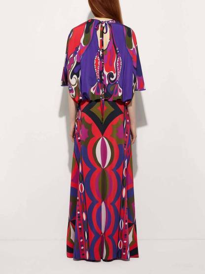 Unique Satin Rainbow Print Round-Neck Tie-Down Loose Blouse