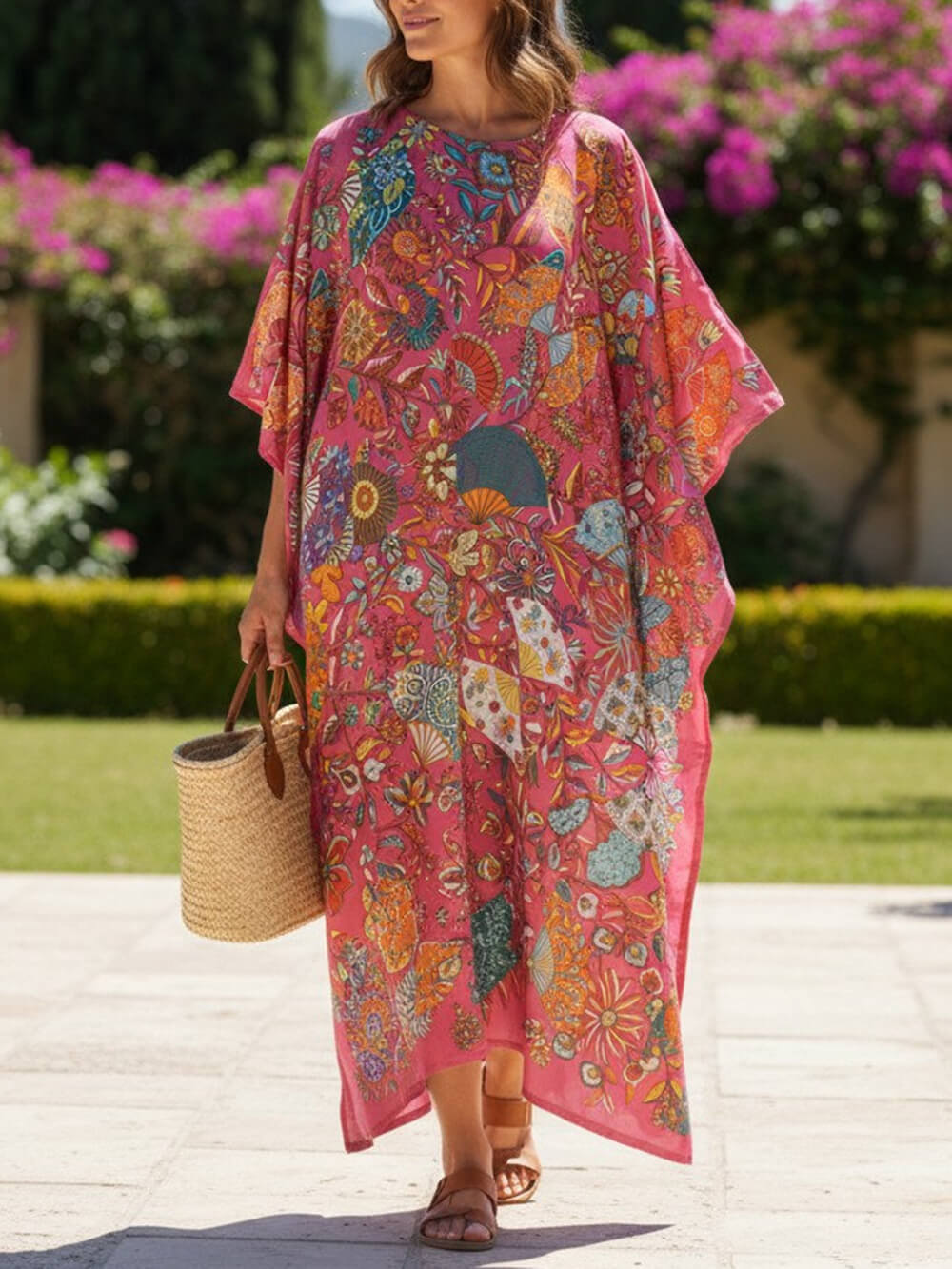 Retro Satin Floral Asymmetrical Vacation Maxi Dress