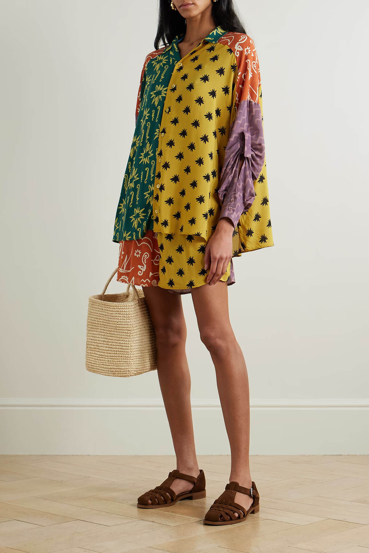 Unique Printed Crepe Shirt and Elastic Waist Shorts Set