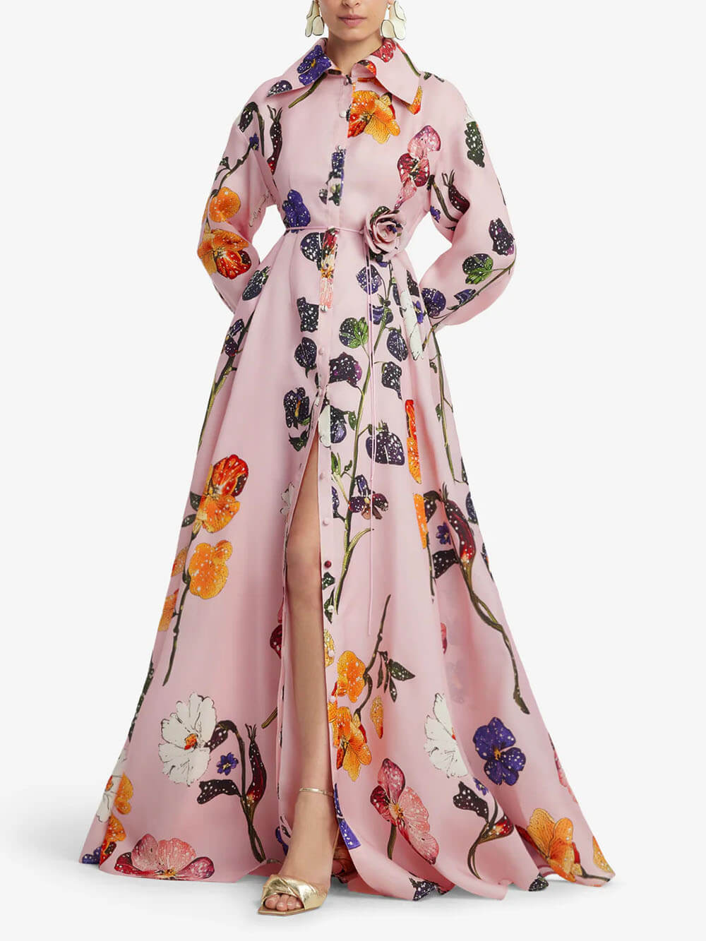 Exquisite Fashion Floral Print Button-Front A-Line Maxi Dress