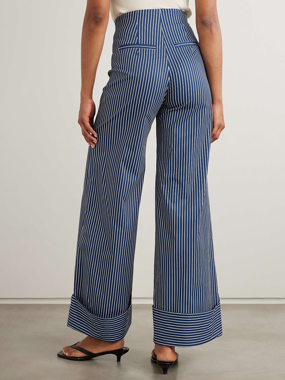 Retro Striped Print Stretch Twill Wide-Leg Pants