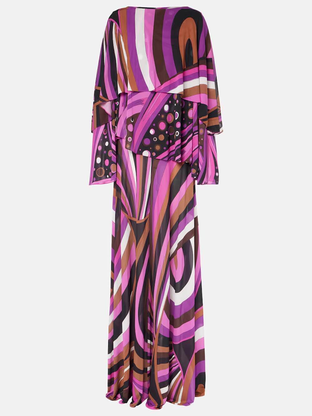 Unique Rainbow Print Layered Satin Maxi Dress