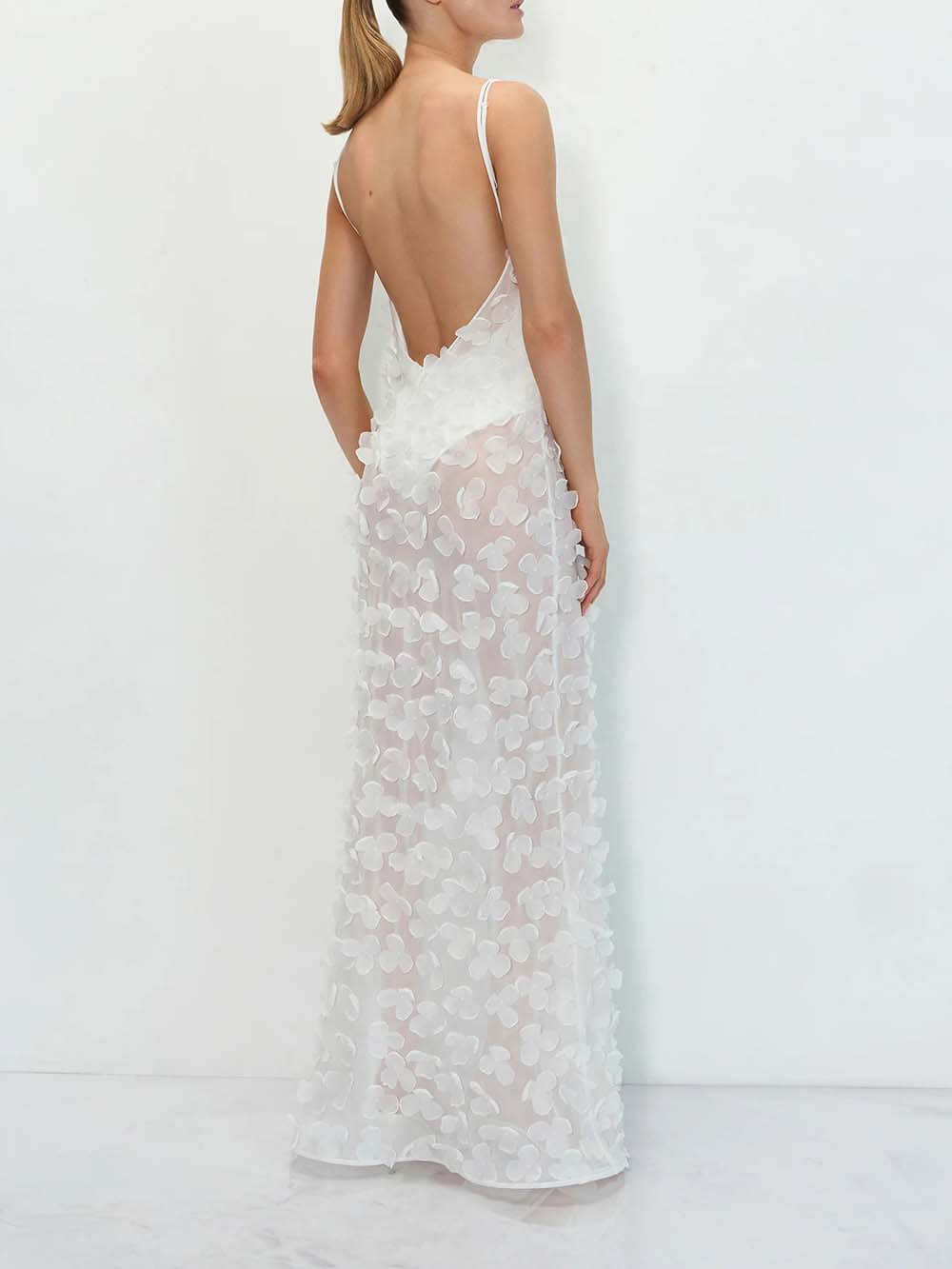 Delicate Floral Backless Chiffon Maxi Dress