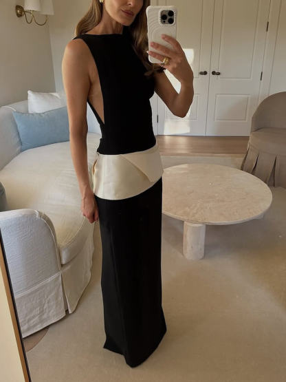 Exquisite Two-Tone Patchwork Maxi Dress