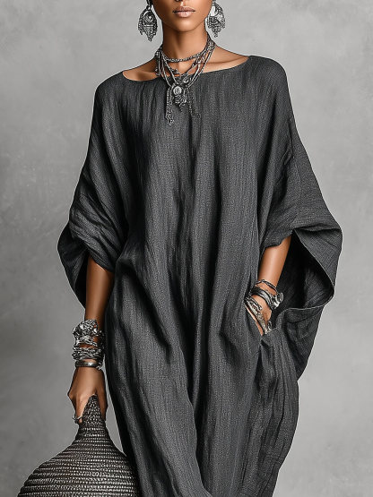 Casual Linen Batwing Sleeve Loose Maxi Dress