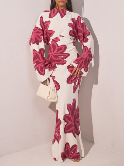 Elegant Floral Print Waist-Defined Maxi Dress