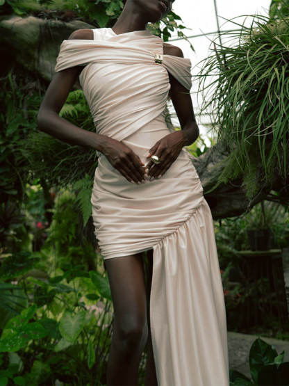 Elegant Layered Off-Shoulder Pleated Mini Dress