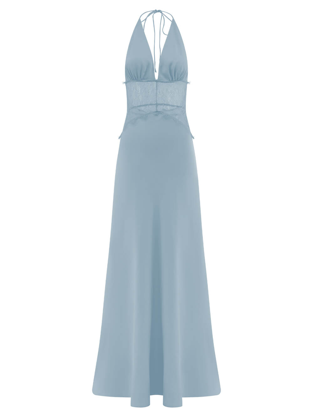 Elegant Lace-Panel V-Neck Lace-Up Satin Maxi Dress