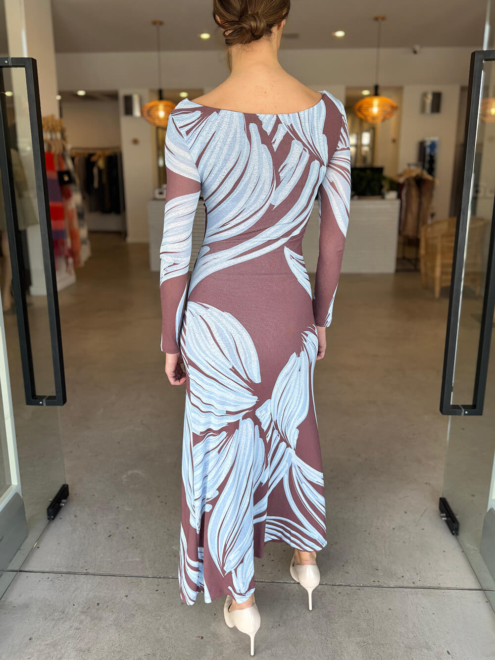 Elegant Printed Off-Shoulder Ruched Front Slits Maxi Dress
