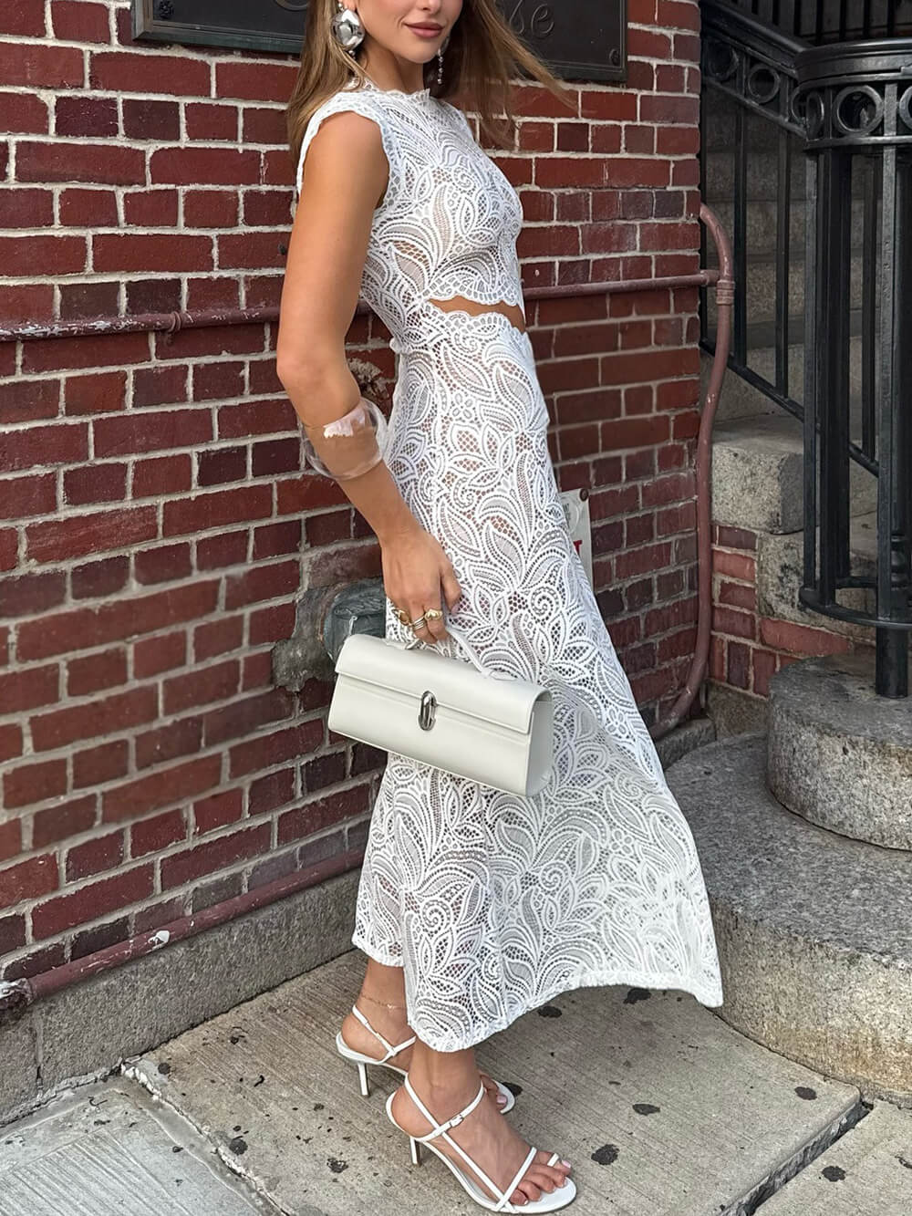  Lace-Trim Bodycon Maxi Dress