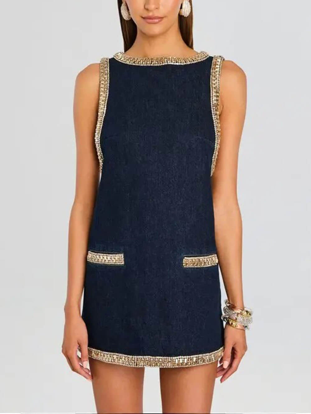 Fashion Sequin Embellished Denim Mini Dress