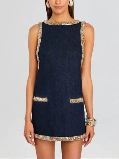Fashion Sequin Embellished Denim Mini Dress