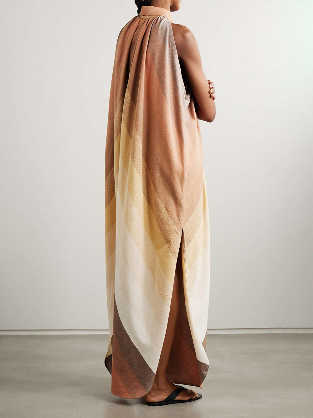 Unique Asymmetric Striped Print Ruched Detailing Maxi Dress