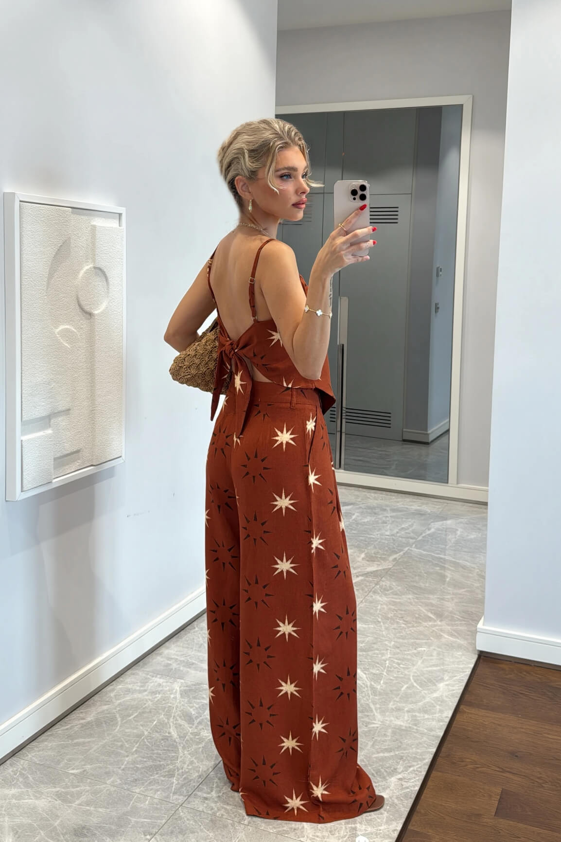 Exquisite Star Pattern Cami Top And Wide-Leg Pants Set