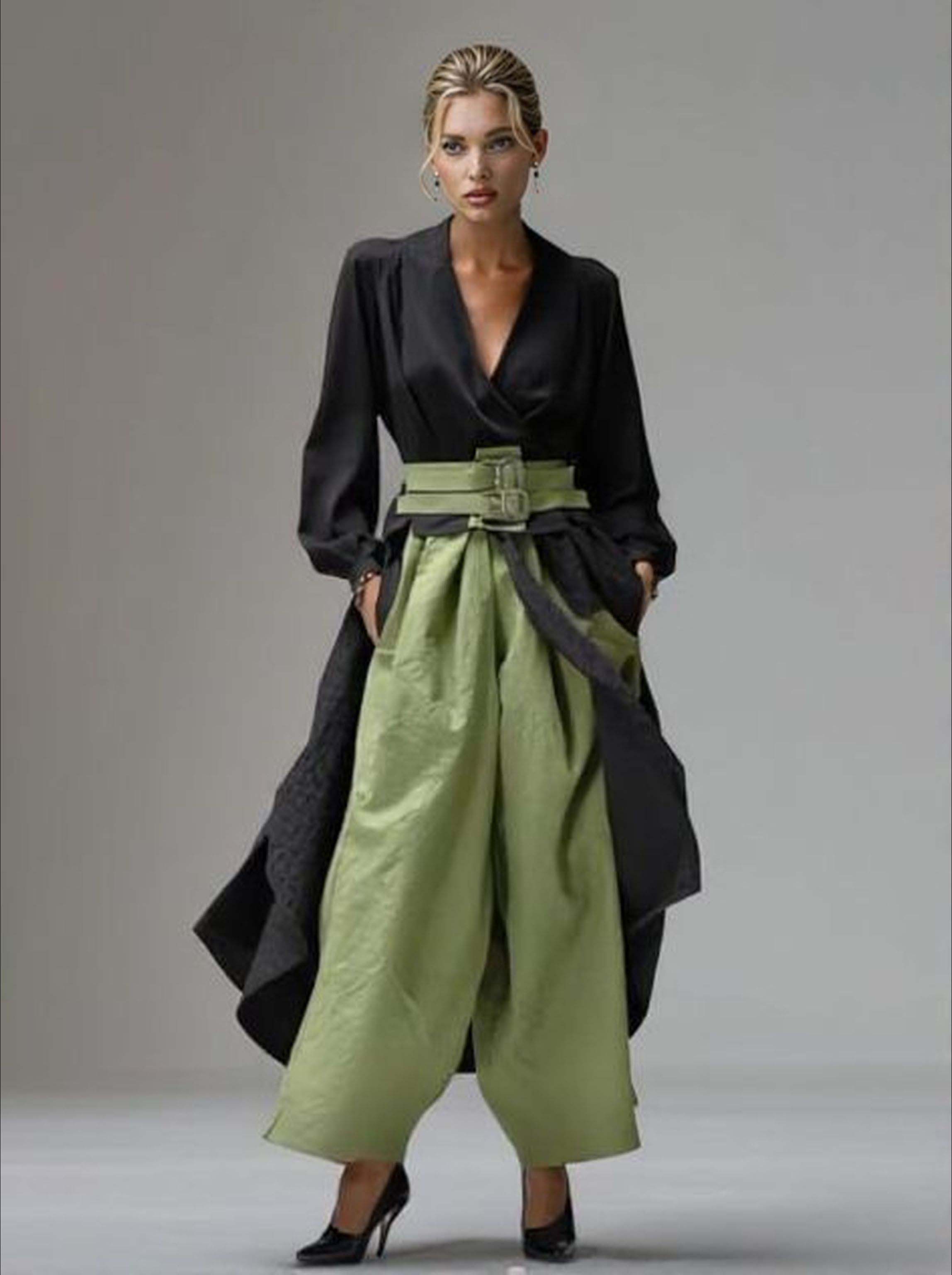 Casual V-neck Wrap-style Long Top Two-piece Set