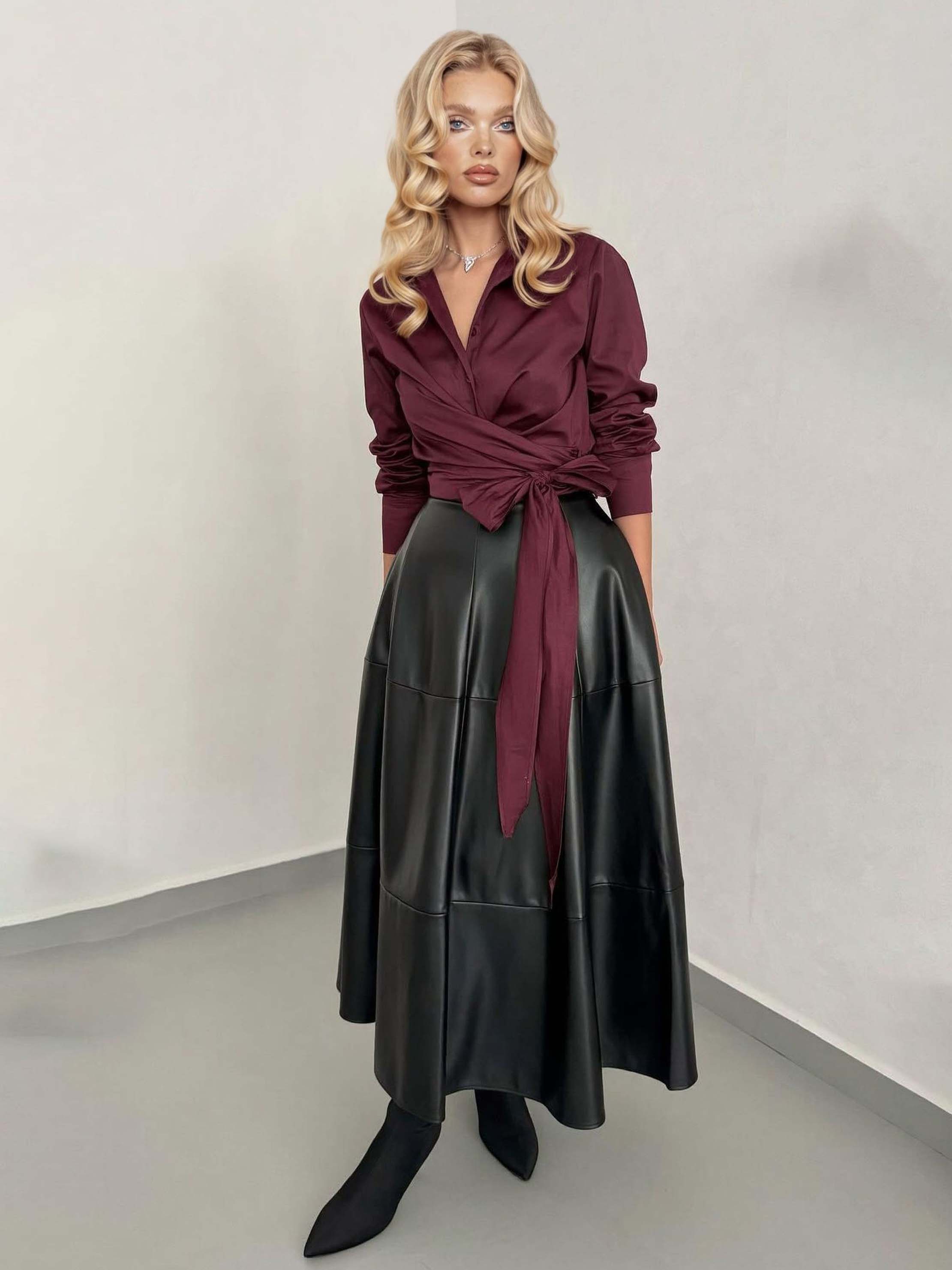 Stylish Wrap-style Tie-front Shirt Two-piece Set