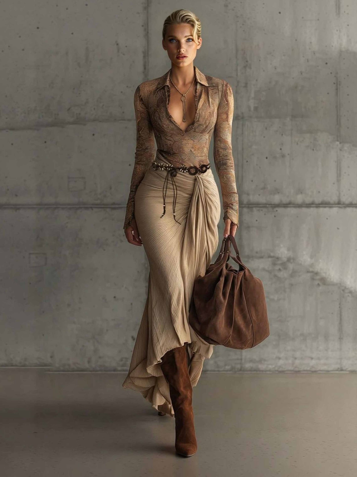 Retro Print Top And Skirt Two-piece Set