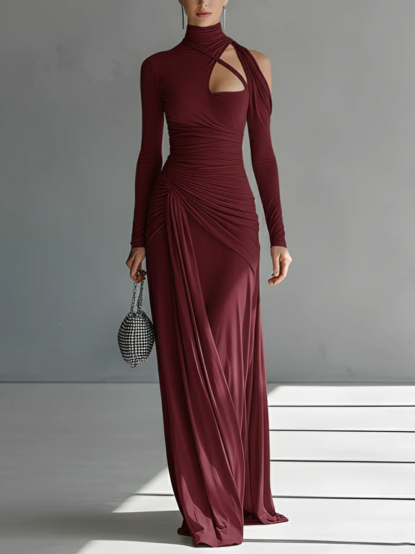 Casual Silky Stretch Pleated Cutout Maxi Dress