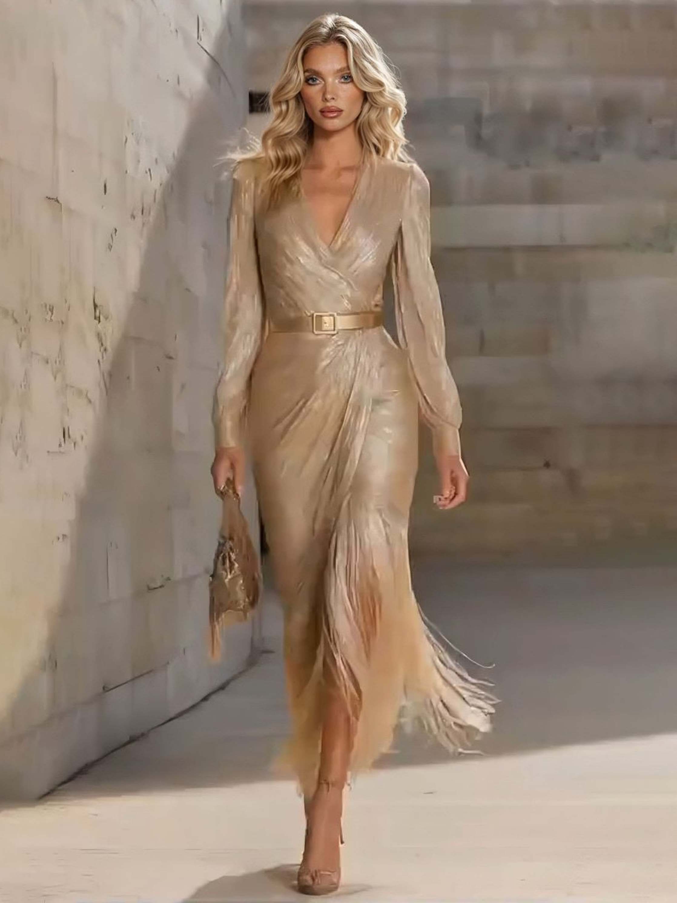 Elegant Tassel Wrap-around Slim-fit Maxi Dress