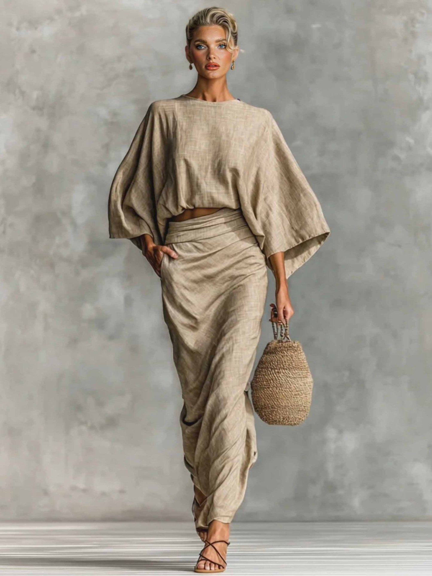 Casual Batwing Sleeve Top & Skirt Two-piece Set