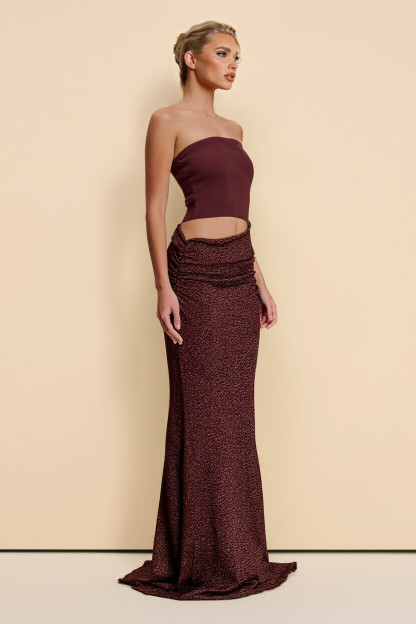 Elegant Strapless Off-Shoulder Hollow-Out Knit Maxi Dress