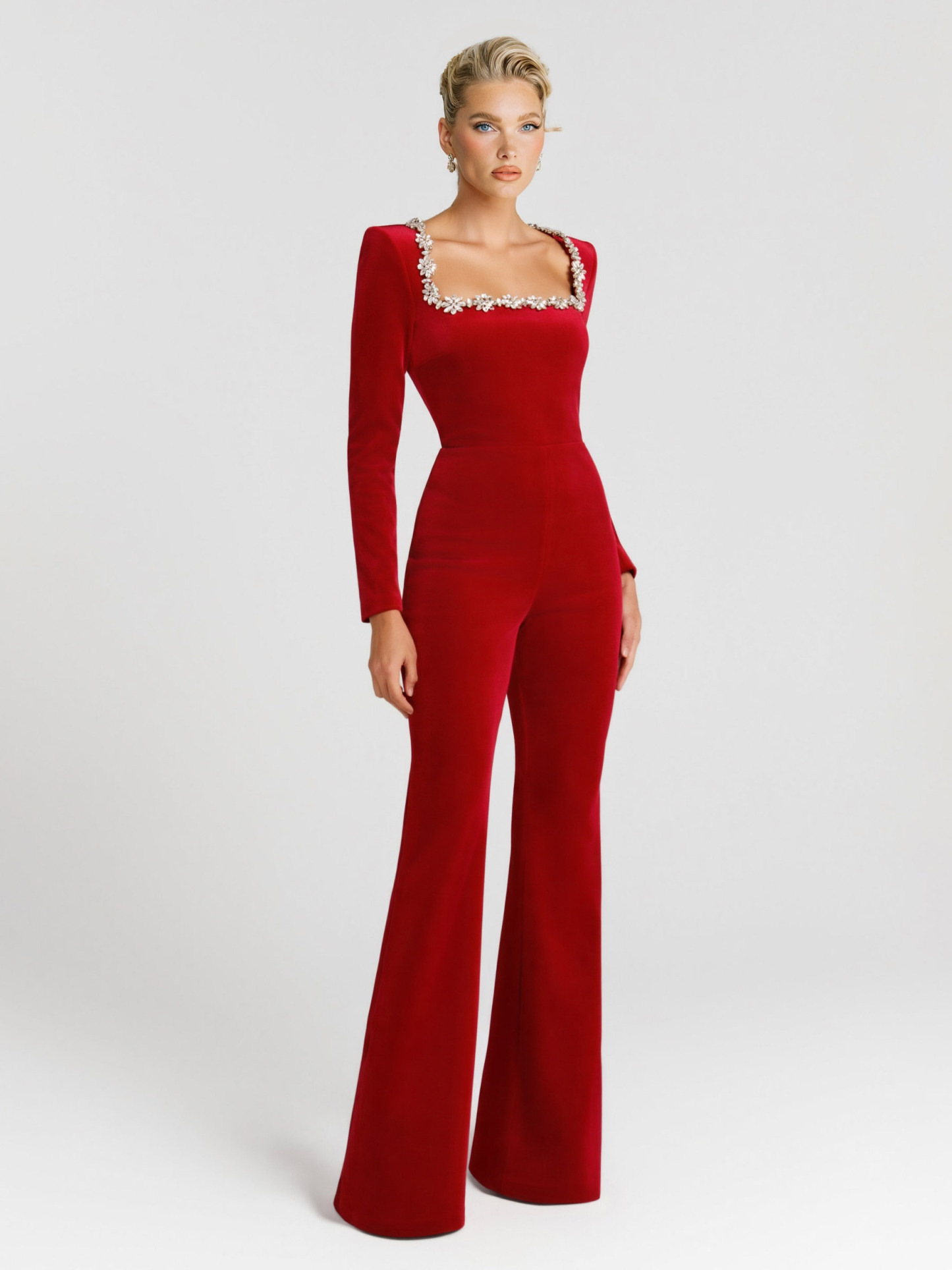 [Copy]Elegant Crystal Embellished Flared Jumpsuit
