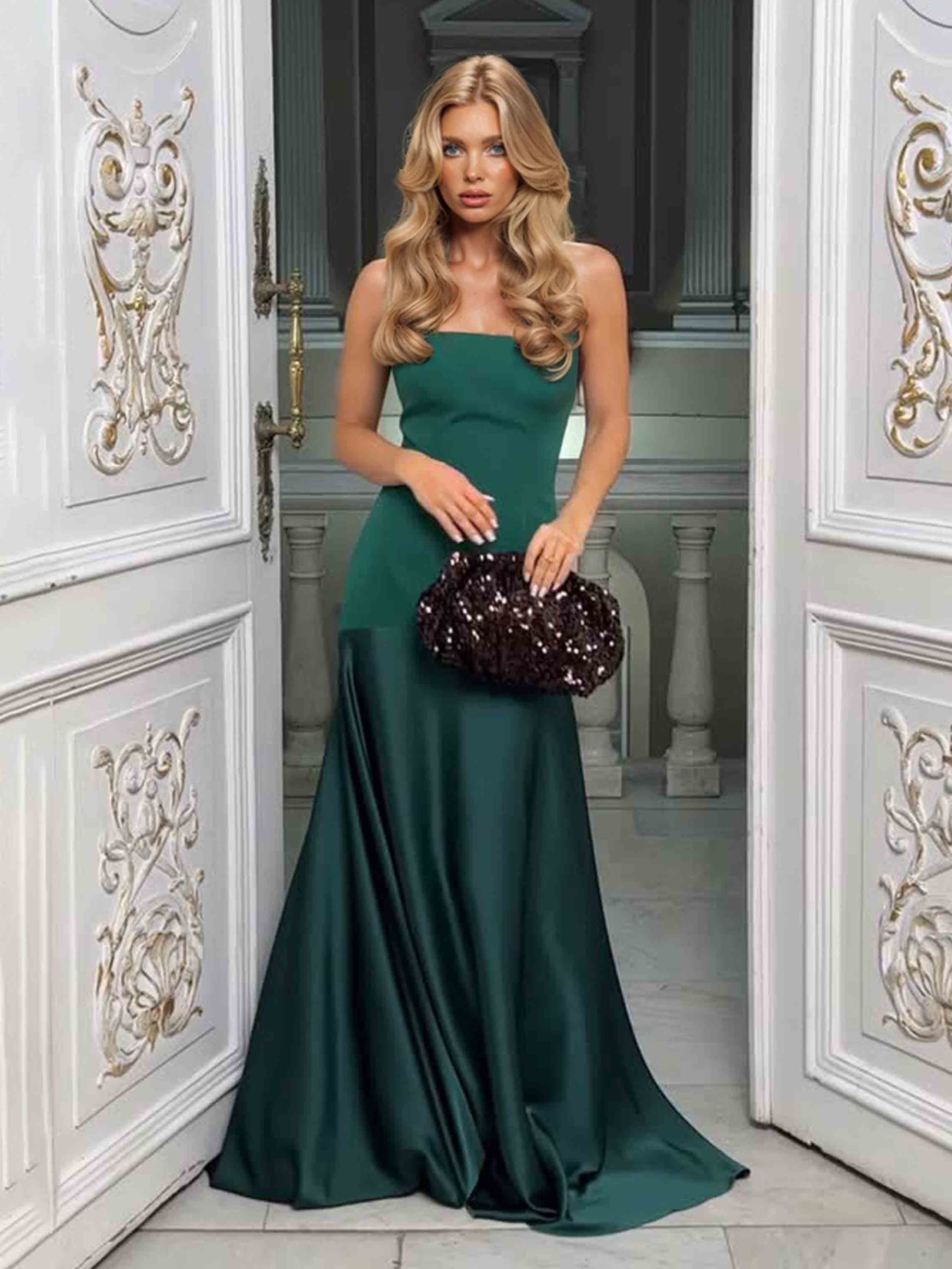 Elegant Strapless Satin Maxi Dress