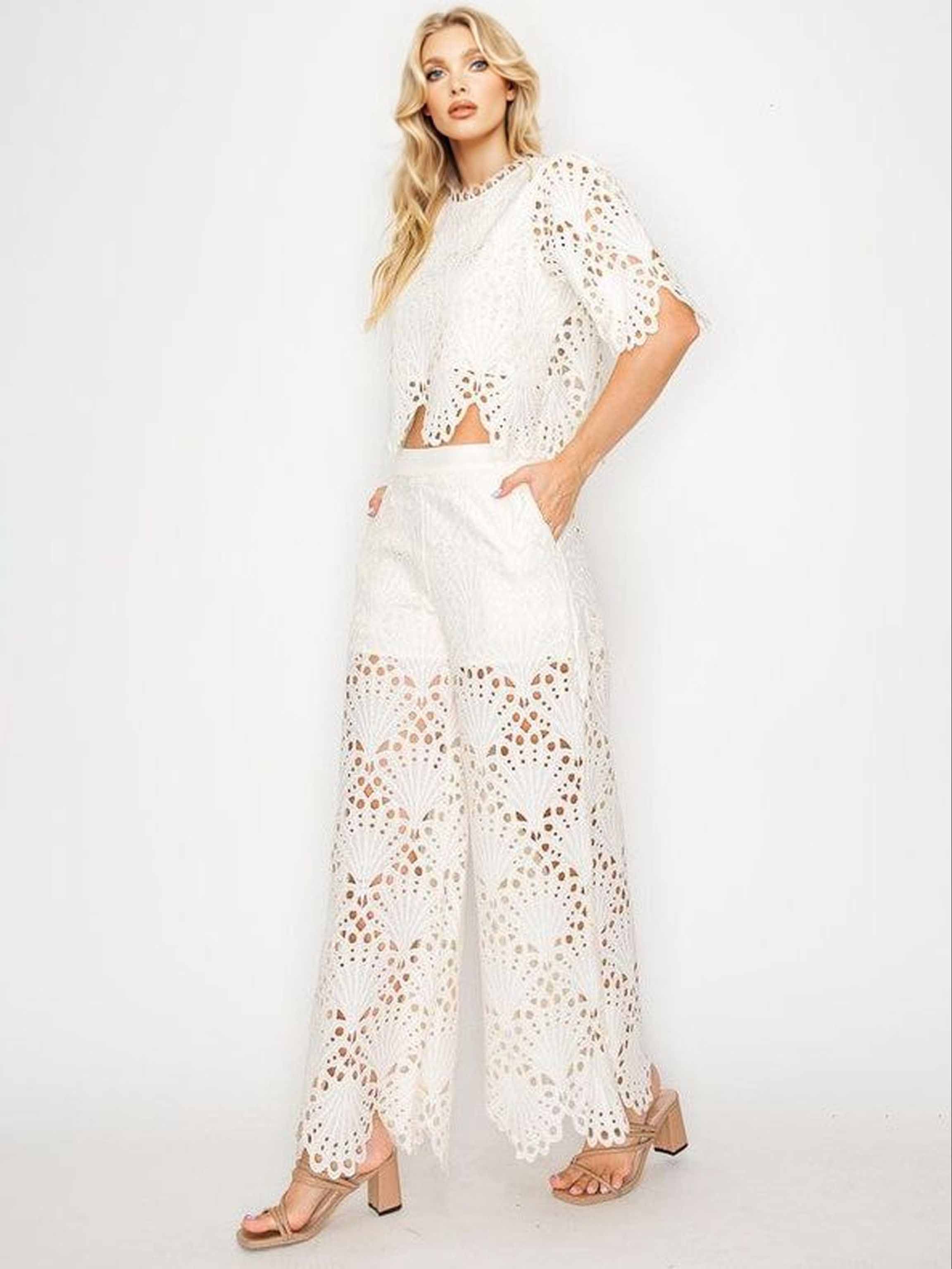 Elegant Lace Cutout Pants