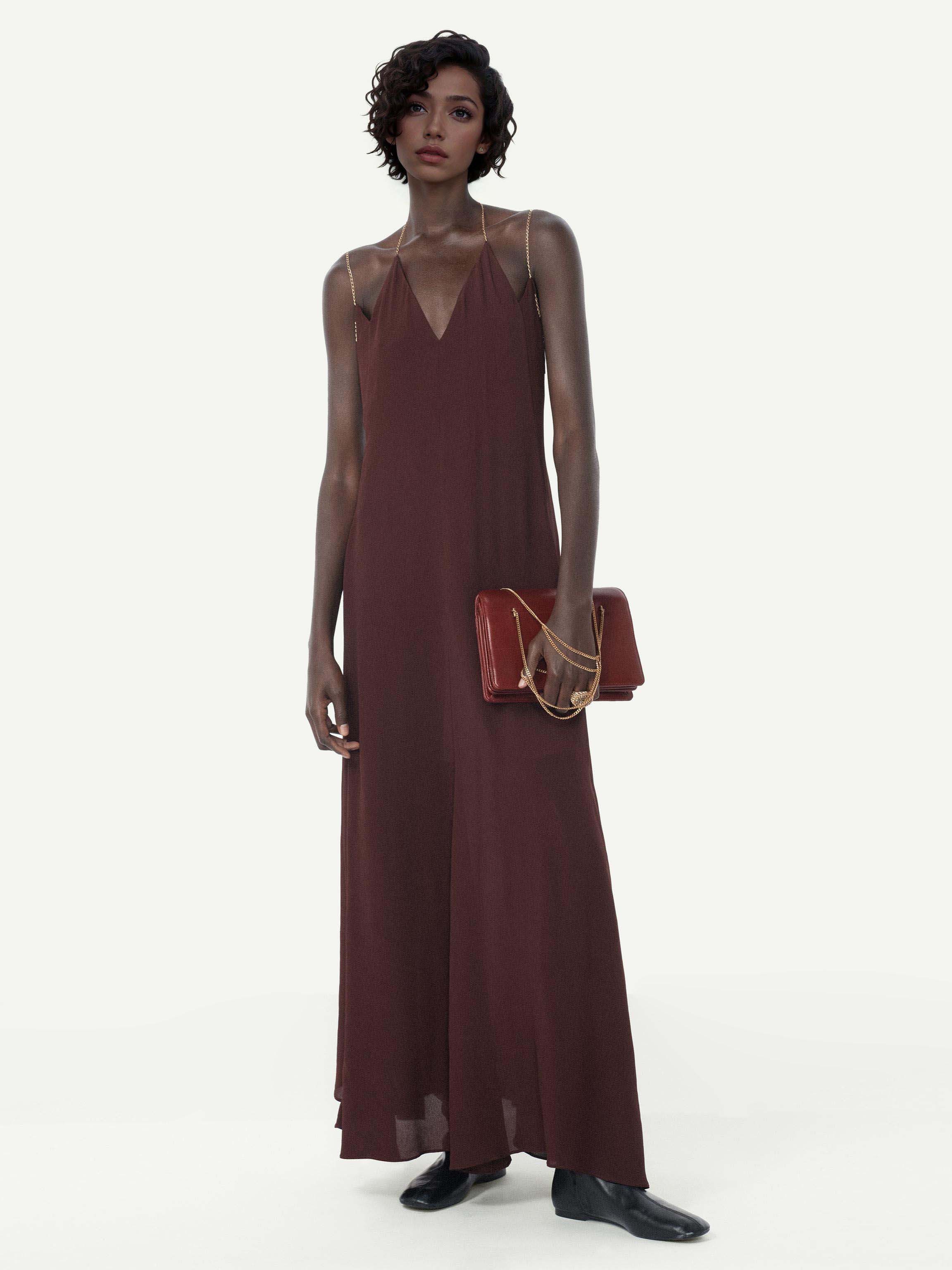 Elegant Chain-Strap Deep V-Neck Maxi Dress