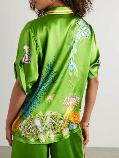 Classic Modern Feel Unique Satin Ocean Animal Print Drawstring Elastic Pocket Wide Leg Pants