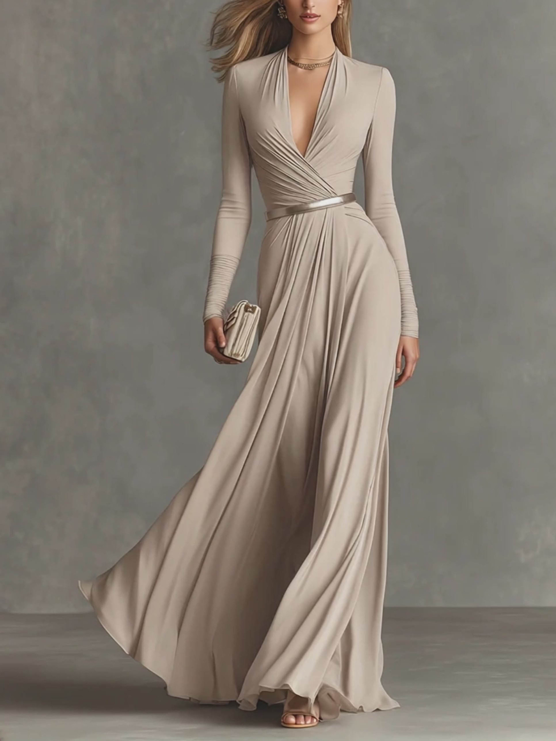 Elegant Pleated Wrap Maxi Dress