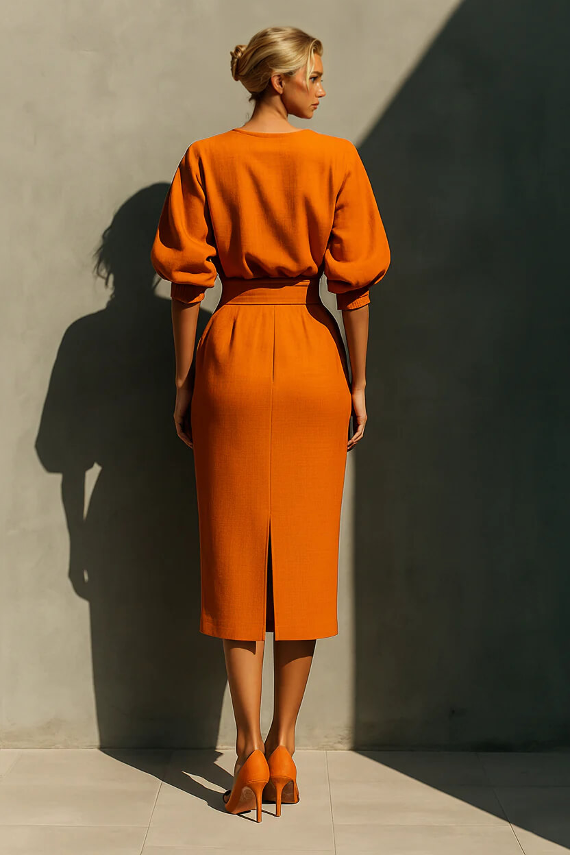 Delicate High-Waisted Pocket With Back Slit Midi Skirt