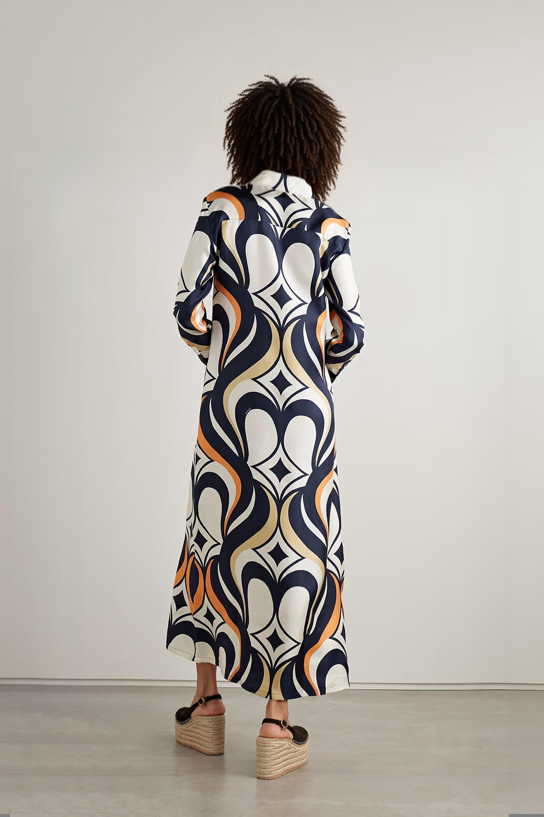 Classic Printed Satin Twill Shirt Maxi Dress