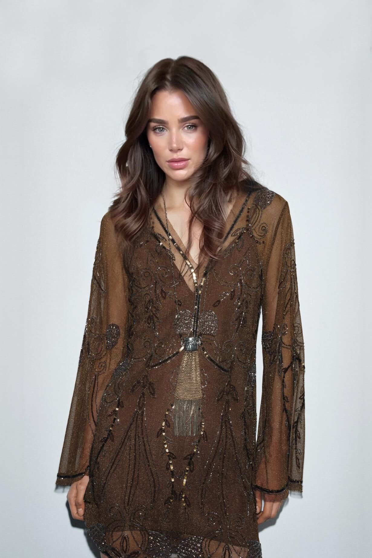 Exquisite Sequin Wavy Hemline Mini Dress