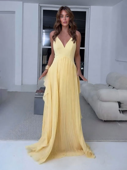 Delicate Yellow Layered Patchwork Ruched Party Maxi Dress