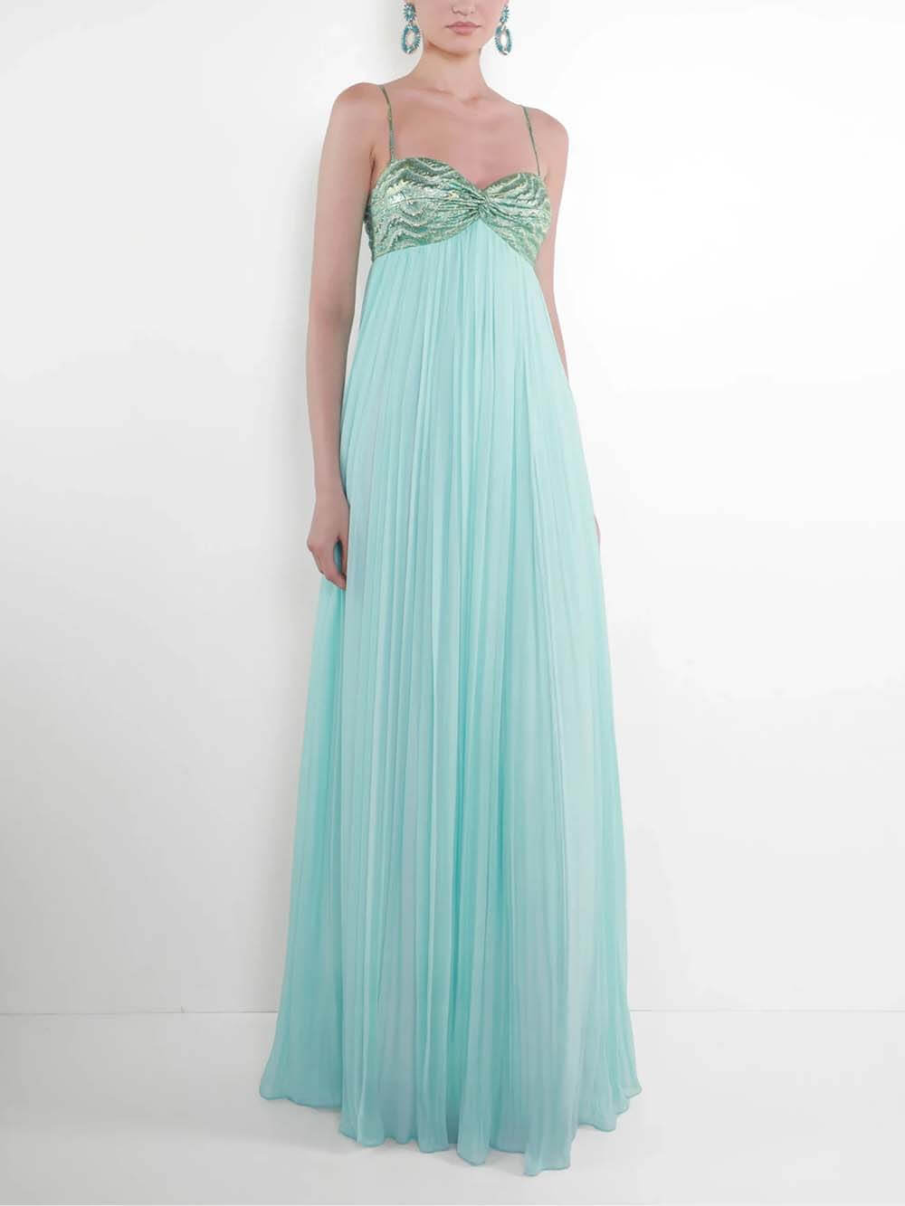 Elegant Ruched Twist-Detail Spaghetti Strap Maxi Dress