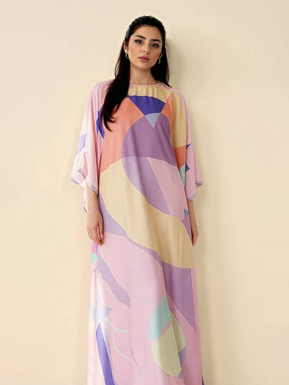 Casual Geometric Print Kimono Maxi Dress