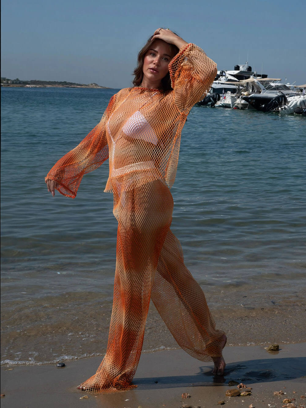 Sunset Hollow-out Print Mesh Set