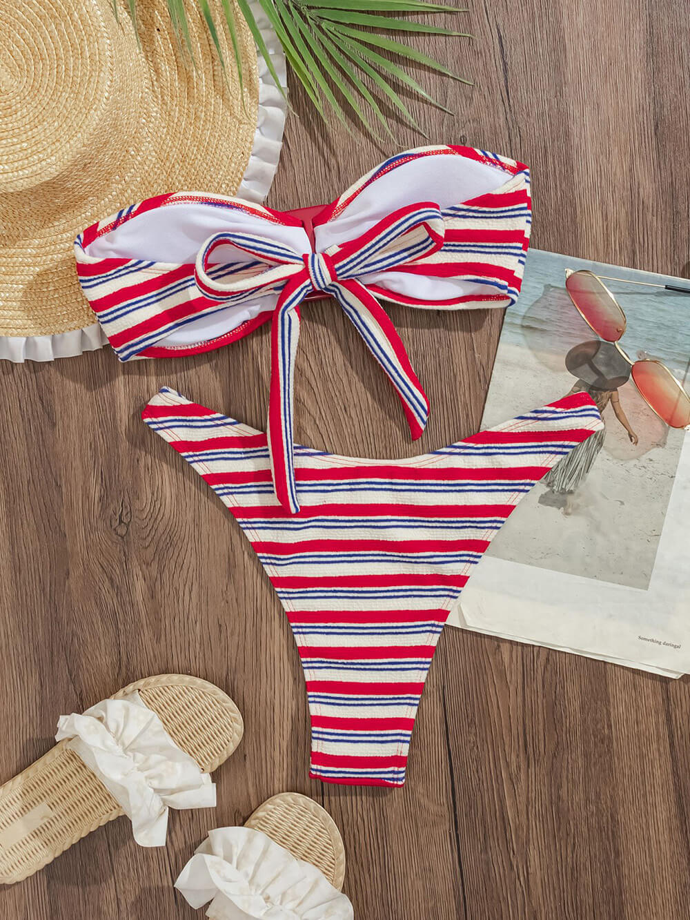 Sexy Bandeau Striped Color-Block Two-Piece Bikini Set