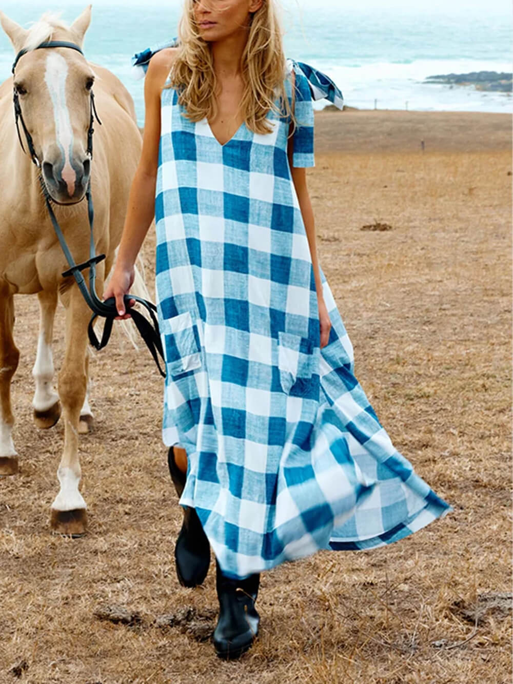 Retro Plaid Print Midi Dress