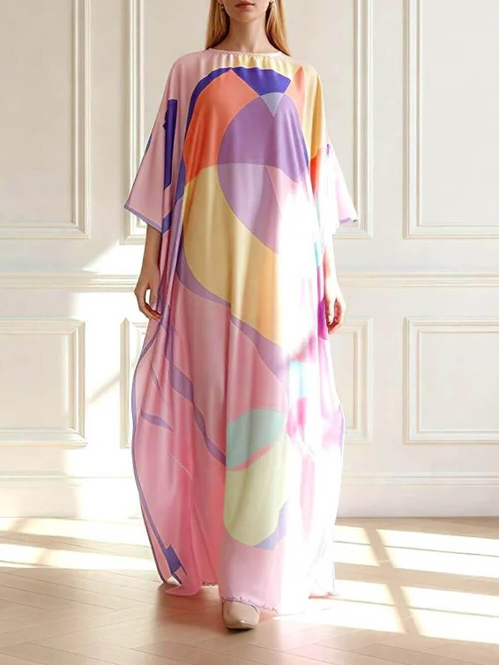 Casual Geometric Print Kimono Maxi Dress