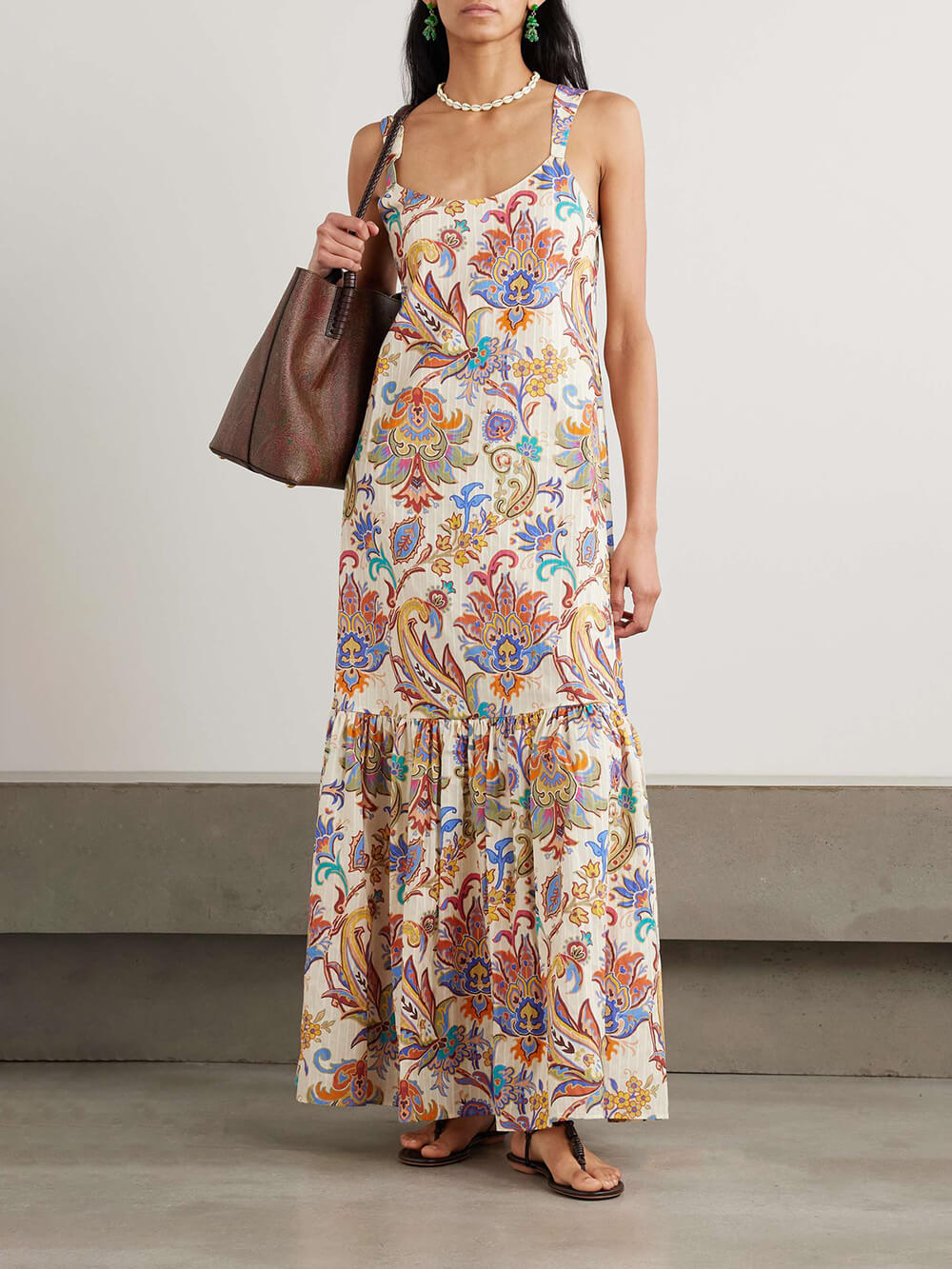 Unique Ruched Layered Paisley Print Maxi Dress