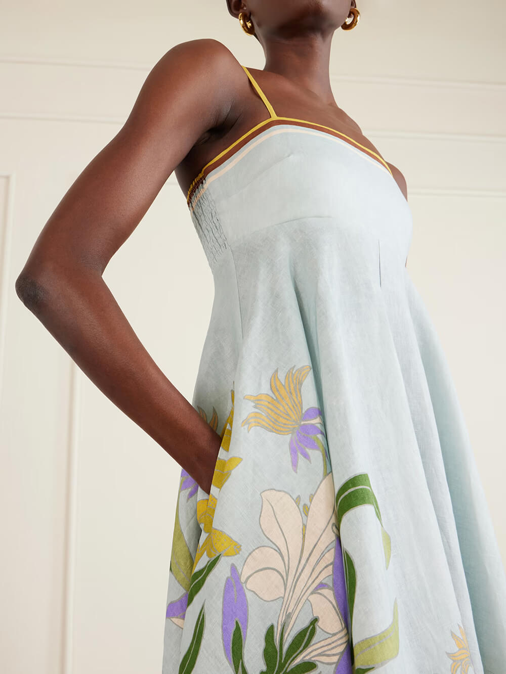 Unique Floral Print Linen Midi Dress