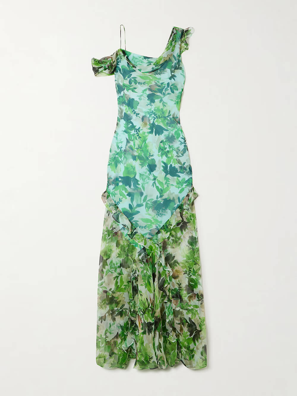 Exquisite Off-Shoulder Ruffle Floral Print Chiffon Maxi Dress