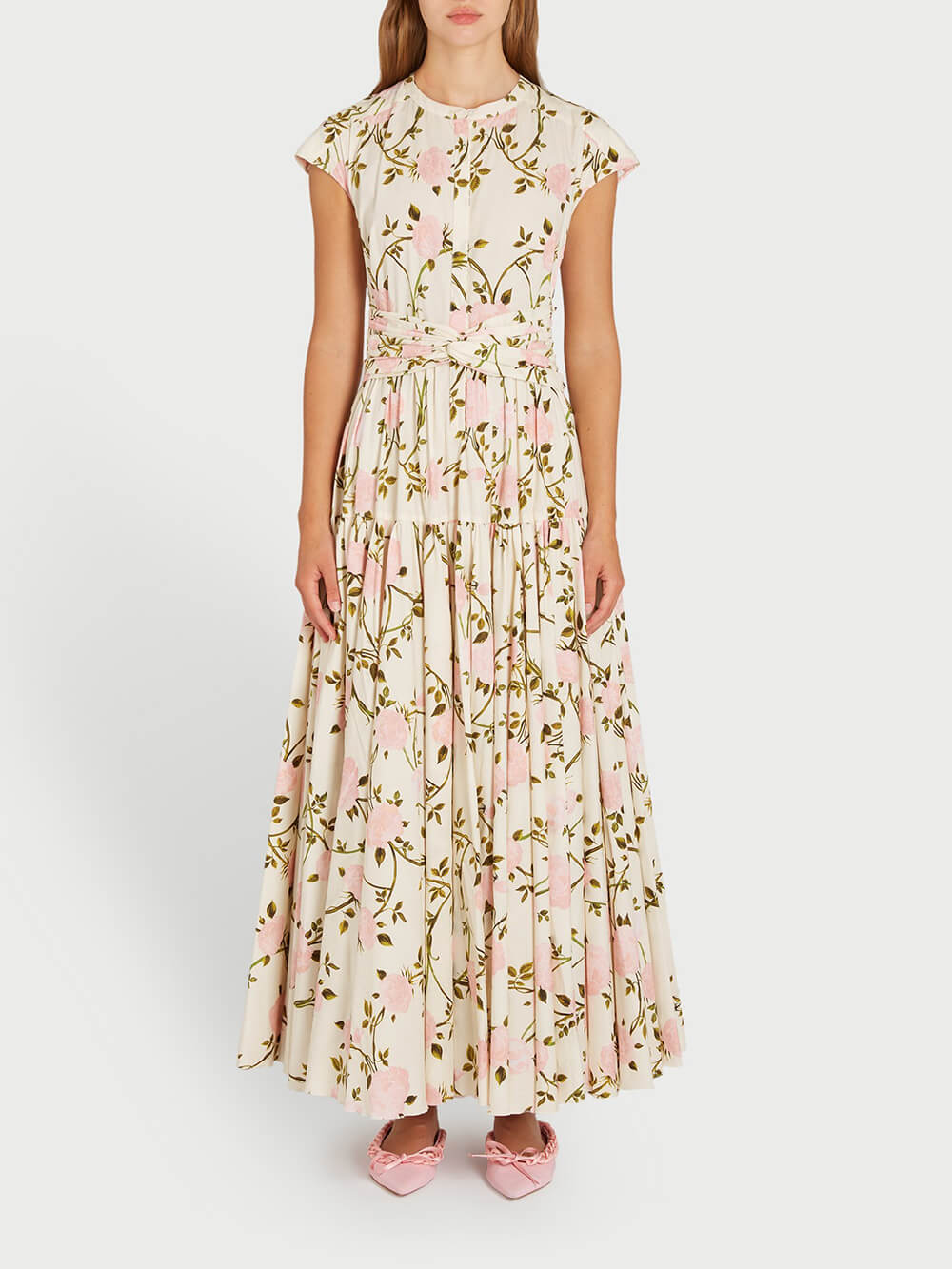 Retro Floral Elegance Ruched Bodycon Maxi Dress