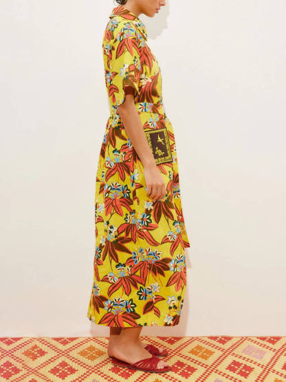 Unique Floral Print Midi Shirtdress