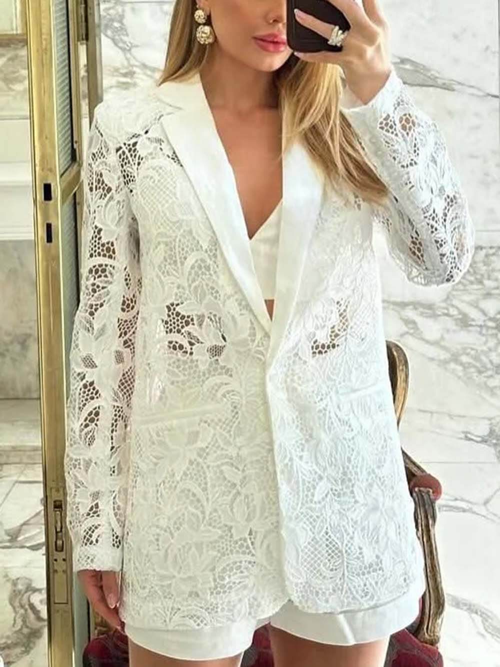 Elegant Lace Hollow Out Blazer